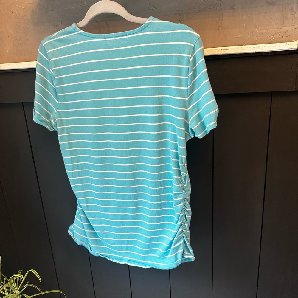 Michael Kors Short Sleeve Stripe Ruch Top Blue White sz XL - Picture 7 of 11